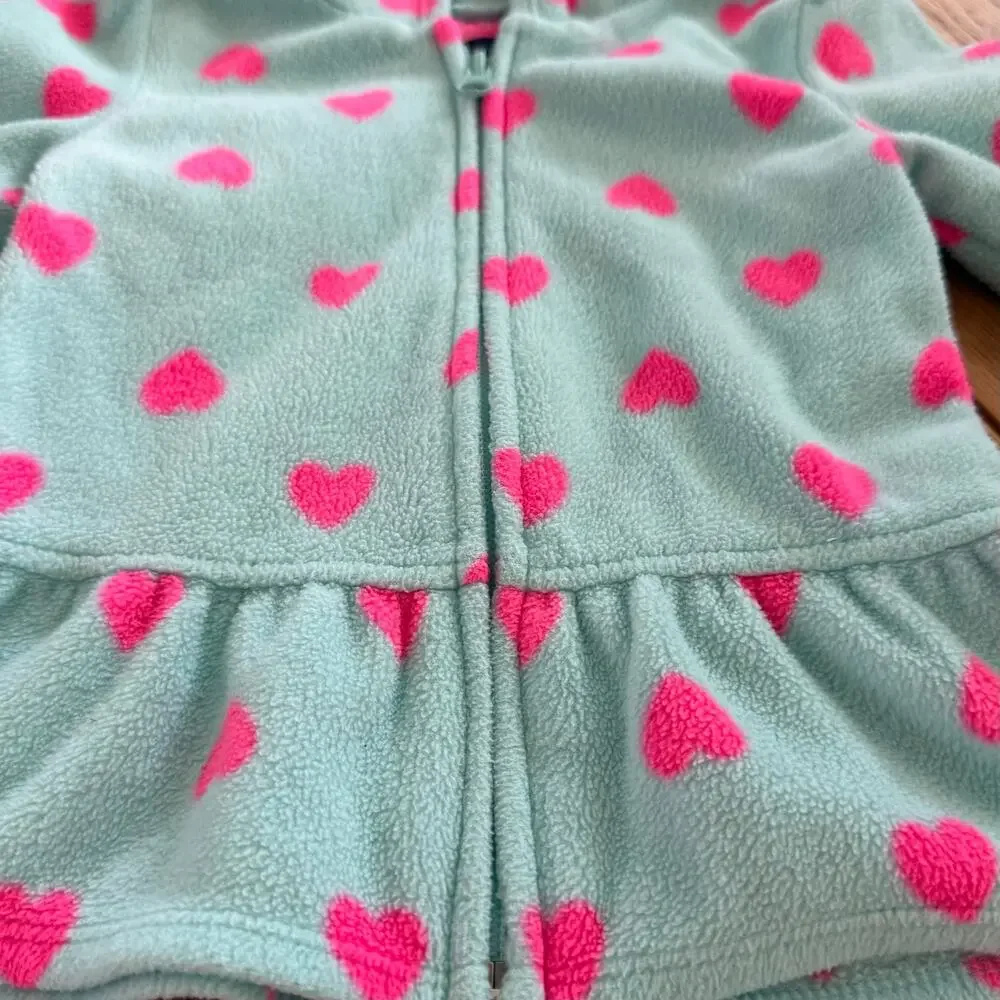 The Children's Place Girls Blue Fleece Zip Up Heart Hoodie Jacket Peplum Size 2T